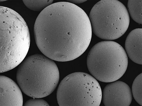 CARBALIVE beads viewed with a scanning electron microscope