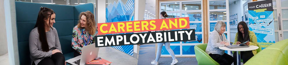 Webpage banner showing students getting career advice