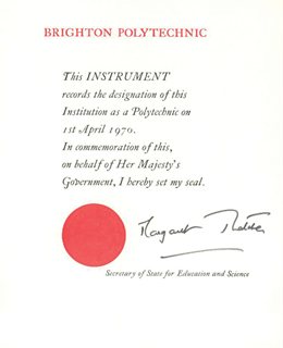 A certificate recording the formation of Brighton Polytechnic, 1970