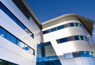 Huxley Building, Moulescoomb, Brighton. Glass and steel exterior.