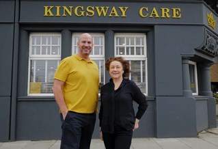 Olly and Jude outside Kingsway Care office