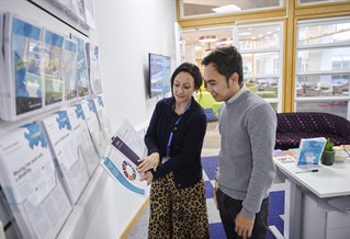 Careers officer talking to a student