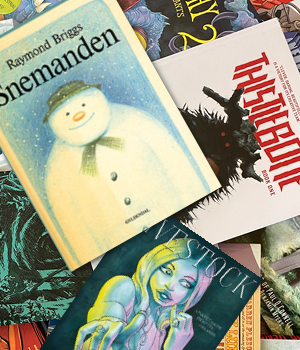 Collection of comic and graphic novel covers by Brighton-based artists including the Snowman by Raymond Briggs