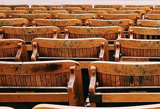 The backs of school chairs