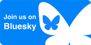 Bluesky social media logo with join us message