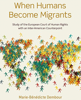 Book cover (When Humans Become Migrants) showing the globe made up of little human stick figures