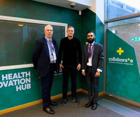 Rt Hon Peter Kyle MP (middle) with Prof Andrew Lloyd (left) and Prof Rusi Jaspal (right)