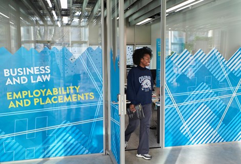 Student leaving the business and law employability office