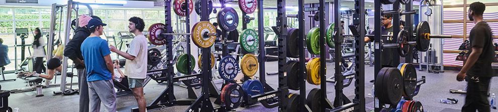 student lifting weights in the gym