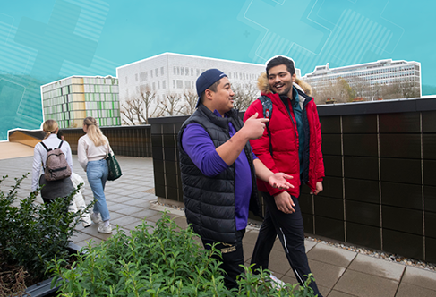 Students crossing the bridge on the Moulsecoomb campus