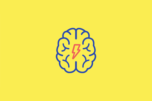 Yellow graphic with brain and lightening bolt