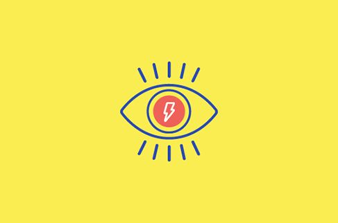 Yellow graphic with eye and lightening bolt