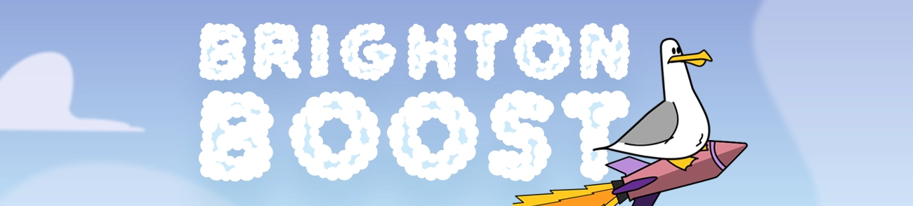 Banner image of a seagull on a rocket with the text 'Brighton Boost'
