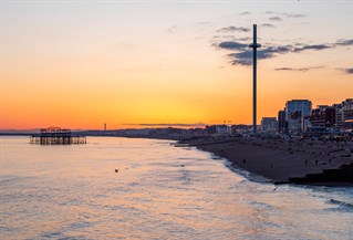 Brighton seafront at sunset