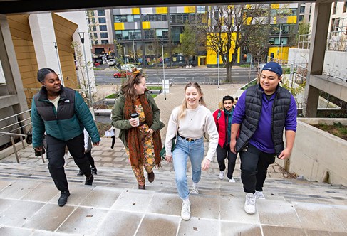 Brighton students outside Mithras House on Moulsecoomb campus