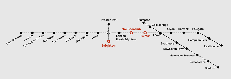 a map of the Southern Rail Unizone