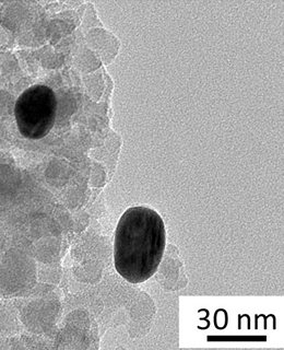 Silver nanoparticles (dark) on a silica surface