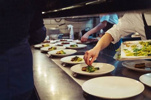 Restaurant food being plated