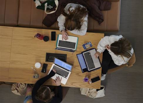 Overhead image of students working