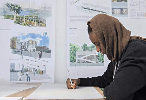 Architecture and Product Design student creating an architectural drawing